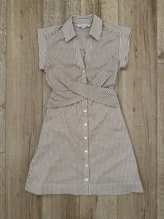 Veronica Beard Dresses & Skirts - Veronica Beard Striped Cotton Waist Wrap Button Shirt Dress Acorn White Size 0